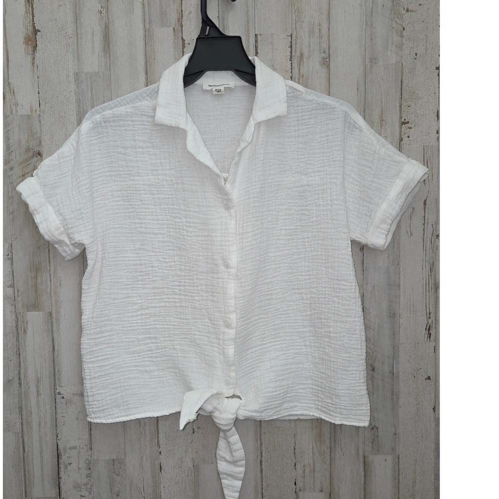 Beach Lunch Lounge XS White Gauze Tie Front Shirt Top Crop Button Shirt Resort